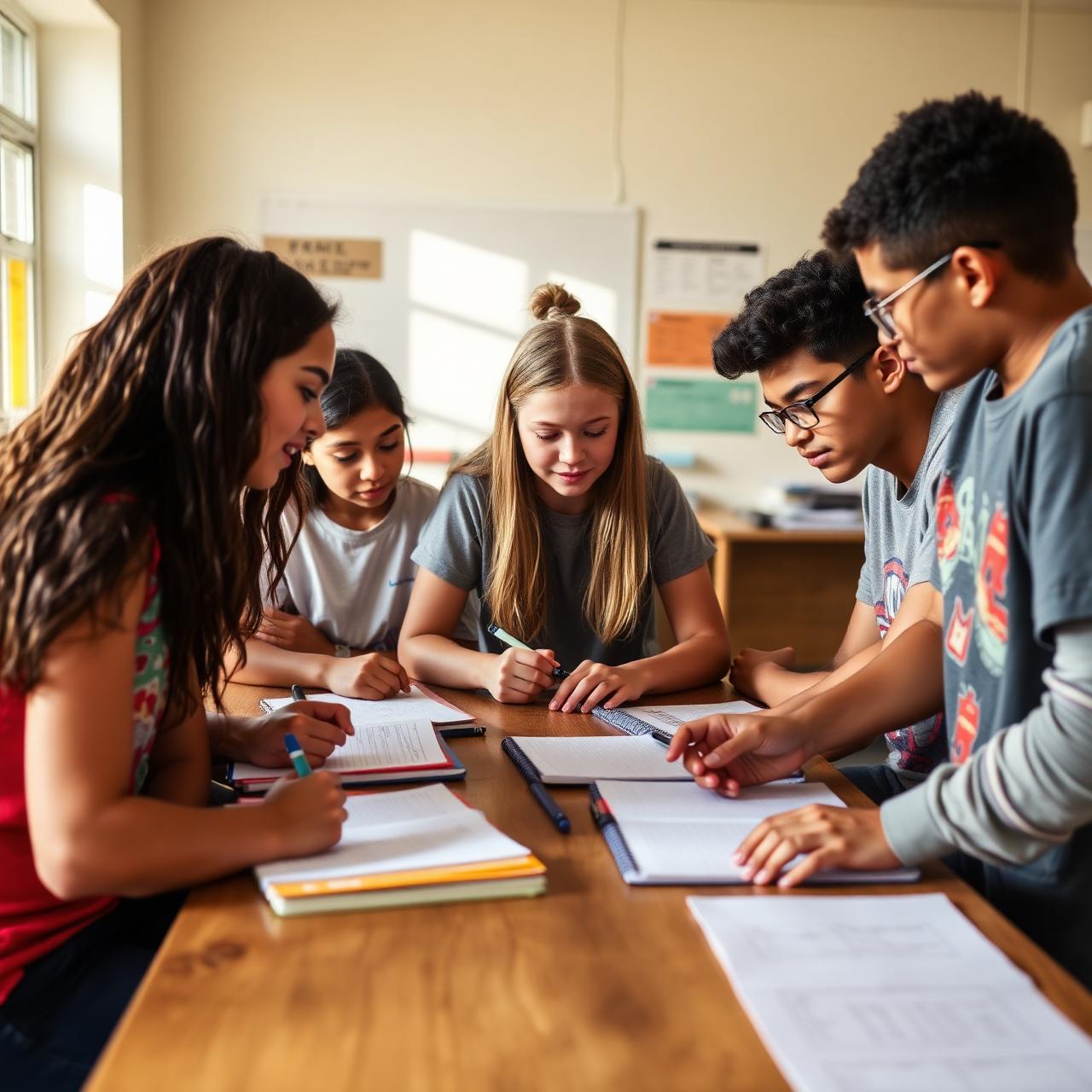Students collaborating around a table