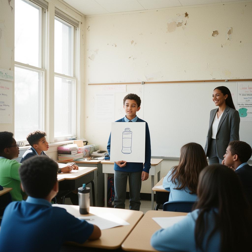 Student presenting confidently to peers